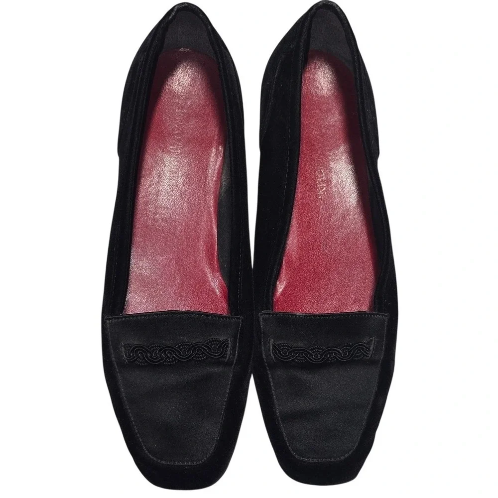 Enzo Anglioni Liberty Black Velvet Satin Loafers Flats Braid Trim Made Italy 6.5